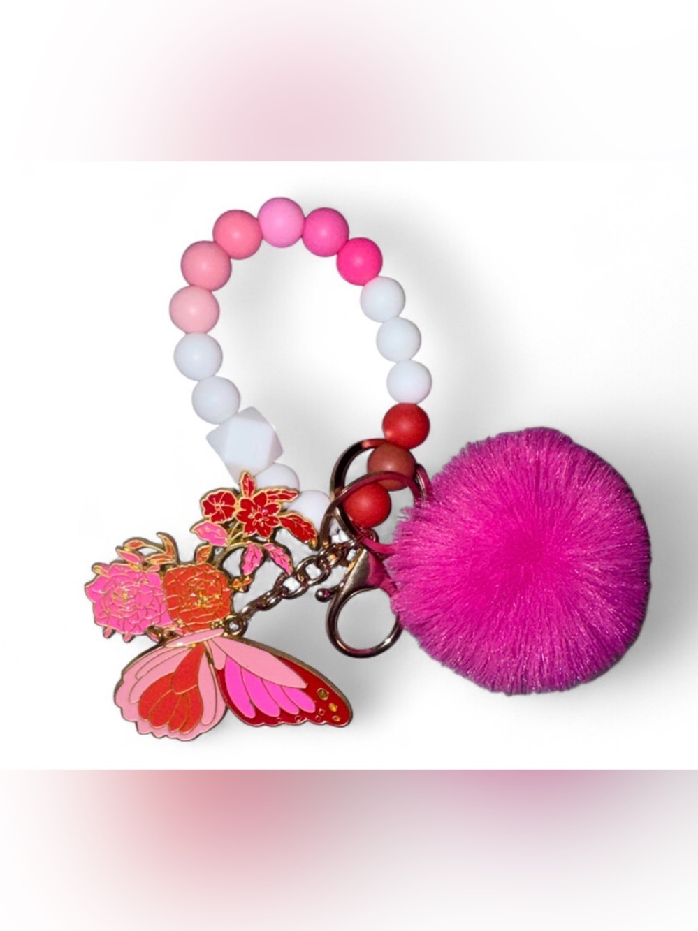 Silicone Beaded Keychain Wristlet Women’s Cute Key Ring Purse Bag Charm NWT